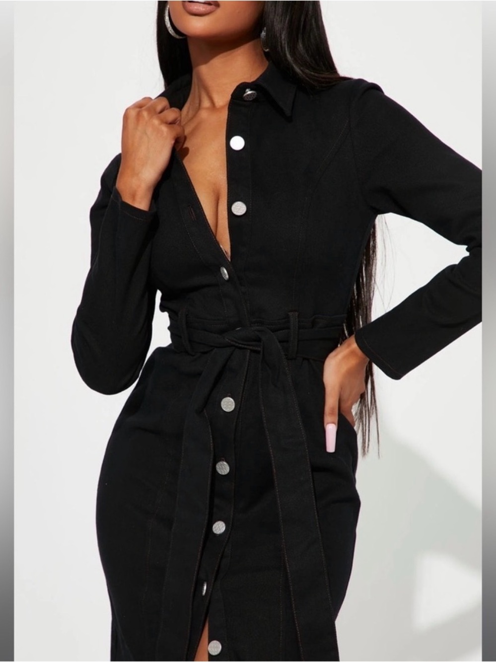 Black Stretch Denim Maxi Dress